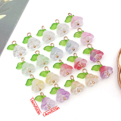 Front product photo of gradient lily of the valley glass and leaf charm showing the pictured design arrangement
