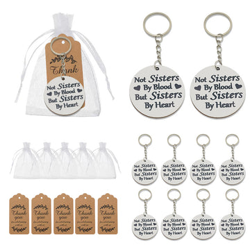 Round Wooden Sisters By Heart Quote Keychain, Two Package Styles