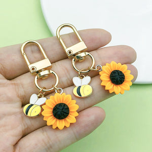 Bee, Sunflower and Honeycomb Enamel Keychain in 25 Charm Designs