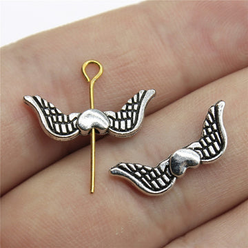 Winged Heart Small Hole Metal Bead in Three Vintage Finishes