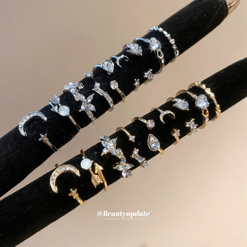 Crystal Moon Star Heart Multi Piece Ring Sets Gold Silver