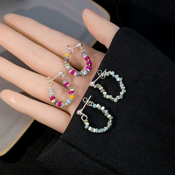 Multicolor Chip Stone Beaded Hoop Earrings Three Styles