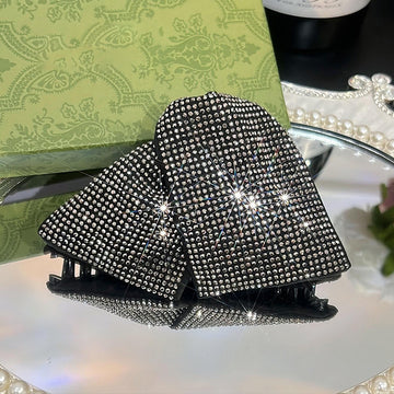 Black Rhinestone Fabric Triangle Claw Hair Clip with Polished Metal Details