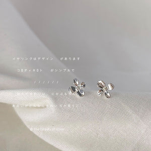 Silver Mini Four Petal Flower Stud Earrings Crystal Centers