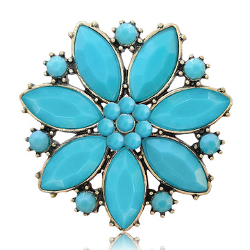 Antique Bronze Round Flower Brooch Turquoise and Red