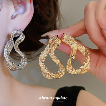 Sculpted Twisted Oval Stud Earrings in Gold and Silver Tone
