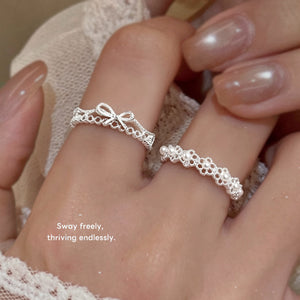 Silver Tone Pearl Flower And Leaf Open Rings In Two Styles