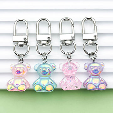 Four-Color Iridescent Bear Keychain Set With Metal Clasps