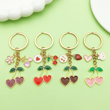 Heart Charm Keychains Featuring Pink Cherry Across 51 Pictured Variations
