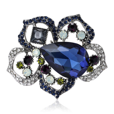 Crystal Petal Flower Brooch in Purple and Deep Blue grouped product view