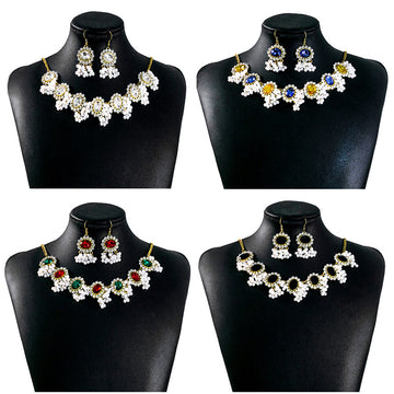 Ornate Floral Necklace and Earring Pearl Look Jewelry Sets