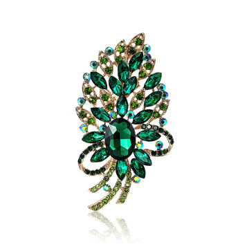 Large Crystal Branch Brooch with Faceted Stones for Jackets and Scarves