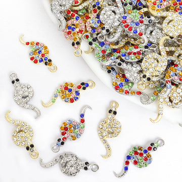 Curved Rhinestone Snake Charms in Two Multicolor Finishes