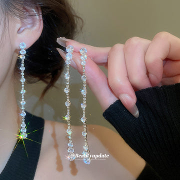 Long Crystal Drop Earrings with Graduated Teardrop Strands