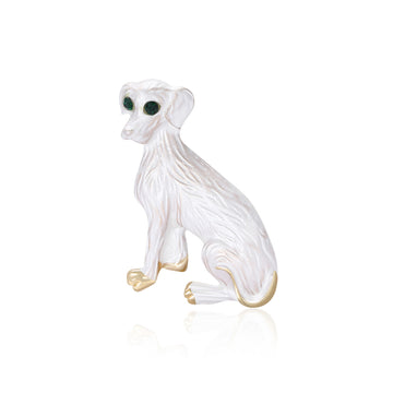 Enamel Sitting Dog Brooch in Black or White with Gold Tone Trim
