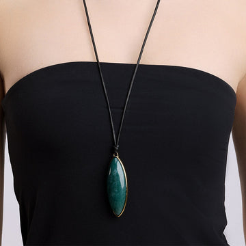 Large Green Stone Pendant Necklaces On Colored Cord