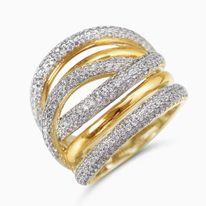 Oversized Two Tone Multi Loop Ring with Pave Cubic Zirconia Bands