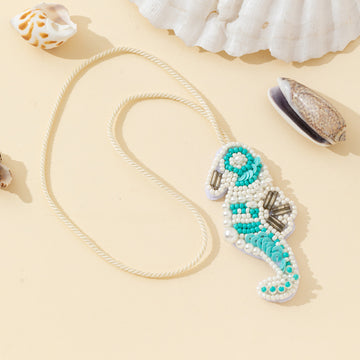 Beaded Seahorse Pendant Necklace Turquoise And White