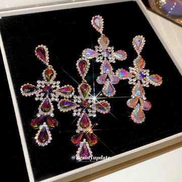 Multicolor Crystal Cross Dangle Stud Earrings Jewelry