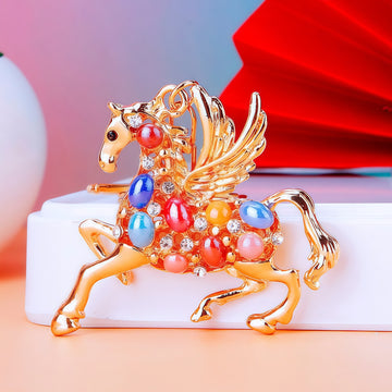 Multicolor Crystal Pegasus Keychain with Gold Tone Hardware