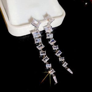Square Crystal Fringe Drop Earrings For Distinctive Statement Styling