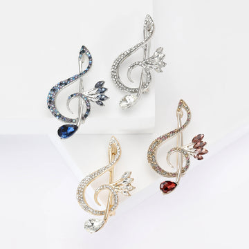 Crystal Treble Clef Music Note Brooch Four Color Styles