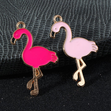 Enamel Flamingo Charm Pendant Gold-Tone Alloy Two Colors
