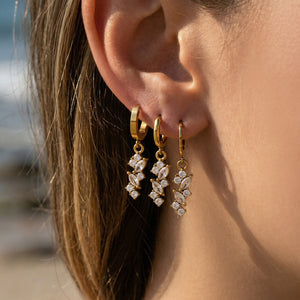 Crystal Leaf Cluster Hoop Earrings in Gold and Silver Tone