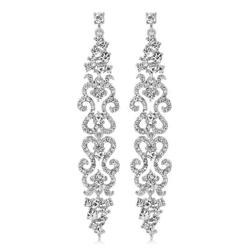 Silver Tone Crystal Scroll Chain Crystal Metal Dangle Earrings