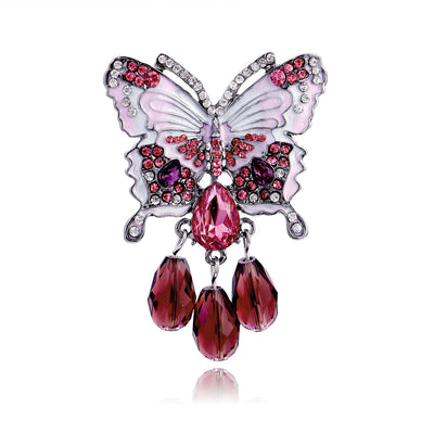 Front view of the pink butterfly metal brooch