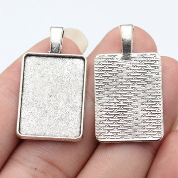 Mixed Finish Metal Rectangular Pendant Bezel Tray For Jewelry Making