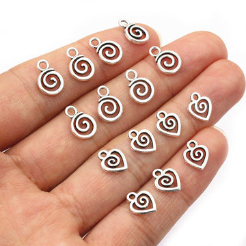 Small Silver Tone Spiral and Heart Wire Pendant Charms