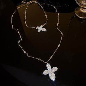 Double Chain Necklace with White Butterfly Pendants