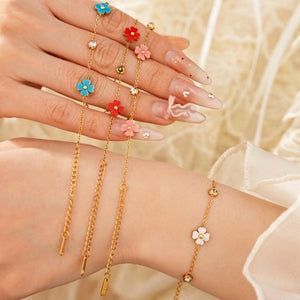 Gold Cable Chain Enamel Flower Bracelet Four Colorways