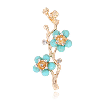 Aqua Green Plum Blossom Enamel Metal Brooch Pin for Jackets and Lapels