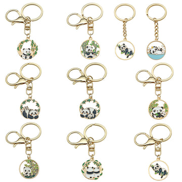 Panda Mother and Cub Round Enamel Keychains, 2 Designs
