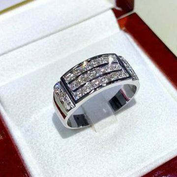 Triple-Row Baguette Channel Wide Ring In Polished Silver Tone