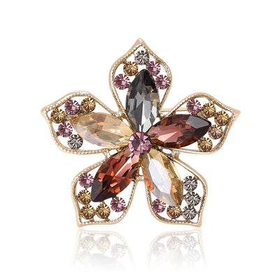faceted crystal five petal flower brooch group view