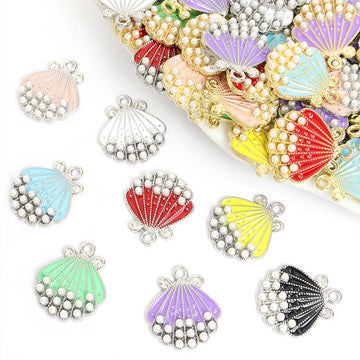 Pearl Trimmed Shell Charms in Seven Colors and Two Tones