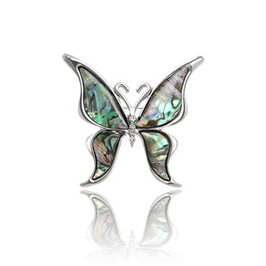 Silver Abalone Shell Butterfly Brooch Iridescent Wing Inlays