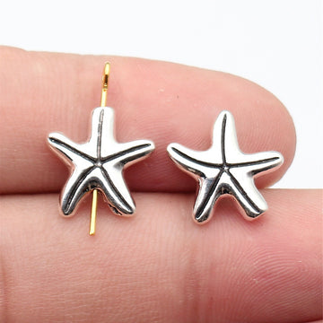 Five Point Starfish Metal Bead in Antique Silver Tone