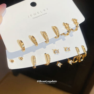 Gold Tone Multipack Of Minimal Studs And Huggie Hoops
