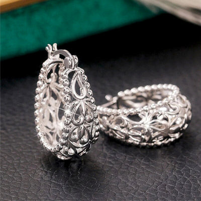 Antiqued silver-tone filigree teardrop hoop earrings