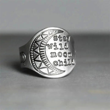 Antique Silver Stay Wild Moon Child Disc Ring Sizes 5-12