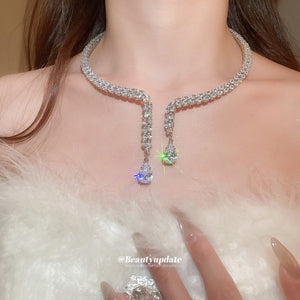 Silver Crystal Teardrop Collar Necklace Decorative Jewelry Design