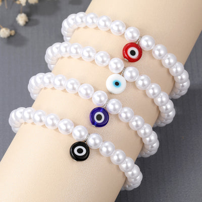 Main product view of faux Pearl Evil Eye Stretch Bracelets and Beaded Rings