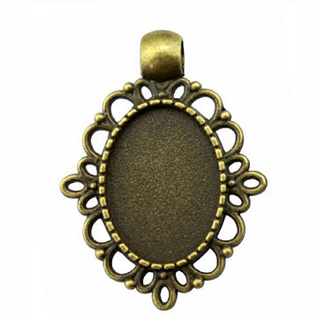 Floral Loop Oval Cabochon Pendant Trays in Two Finishes