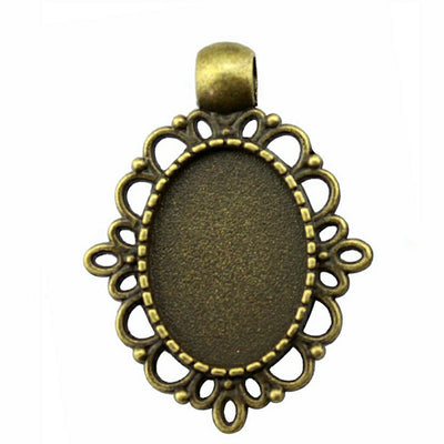 Floral Loop Oval Cabochon Pendant Trays in Two Finishes shown in image 1 with small floral loops around the oval