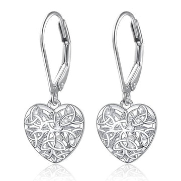 Celtic Knot Open Heart Drop Earrings In Gold And Silver Tones