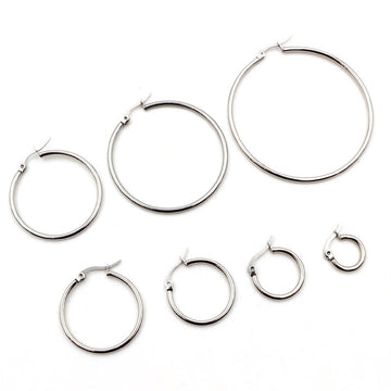 Silver Tone Stainless Steel Hoop Earring Findings in Seven Sizes